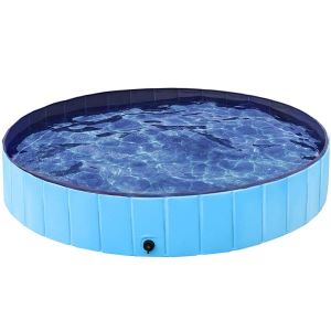 Yaheetech Piscine Chien Pliable 160 x 30cm Piscine Baignoire Chiens Bassin de Baignade Portable Bain pour Chien/Chat Ext&eacute;rieur Int&eacute;rieur Antid&eacute;rapant avec Patchs de r&eacute;paration et Brosse Bleu (Yahee365, neuf)