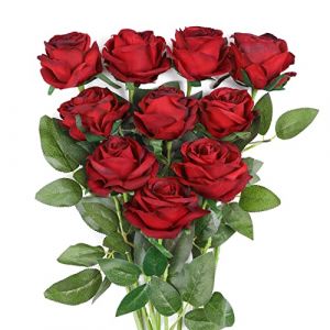 JUSTOYOU Rose Artificielle Fleurs en Soie Bouquet Home Office Arrangements De Mariage Vin Vin Rouge (10 PCS) (CHICFLOWER, neuf)