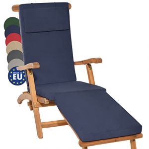 Beautissu Coussin Bain de Soleil Loftlux DC - Coussin transat Chaise Longue 175x45x5cm Bleu – Matelas Bain de Soleil extérieur - Housse Amovible (Brandvin, neuf)