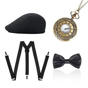 MIVAIUN 4 Pcs Années 1920 Hommes Déguisements Accessoires 20s Mafia Flapper Gatsby Costume Kit, 1920s Accessoires pour Homme, Gangster Costume Accessoires Set pour Carnaval Mascarade Fête (HONGXIN EU, neuf)