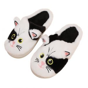 Puimentiua Mignon Chat Pantoufle Femme, Hiver Dessin Animé Chaussons Pantoufles Chat Femme Confortable AntidéRapant Chaussons Homme Fourrure Mules Pantoufles (Suqing, neuf)