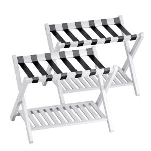 SMIBUY porte-bagages, paquet de 2, porte-valise pliable en bambou avec étagère de rangement pour chambre d’amis, chambre à coucher, hôtel, robuste (blanc) (Smibuy direct, neuf)