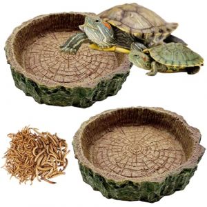 2 pièce Trompete Specialty Wood Grain Tortue Terrestre Water Bowl, Enclos Tortue Terrestre Exterieur, Terrarium Tortue Terrestre, Abreuvoir Tortue Terrestre, Accessoires pour terrarium (QUQU JIANING, neuf)