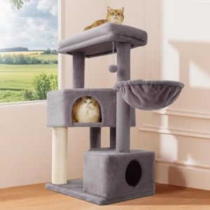 Gardner Pet Arbre à Chat Griffoir XXL Tour d'escalade Extra Solide 4 Niveaux 105cm, Arbres d'activité Stable avec Condo Hamacs Plateformes Poteaux en Sisal pour Petit Gros Chats Support 9kg - Gris (Gardner Pet Official-UK, neuf)