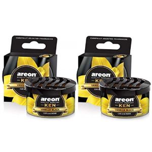 AREON Ken Désodorisant Voiture Vanille Noir en Pot Couvercle Ventilé Réglable 3D (Lot de 2) (Dealon, neuf)