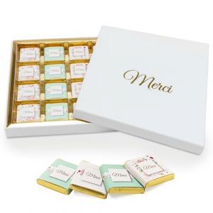 Boîte de Chocolats - Coffret de 32 Carrés de Chocolat à Offrir Pour Dire Merci - Chocolats au Lait et Noir - 100% Pur Beurre de Cacao - Fabriqué en France par Chocolat de Mariage - 160 Gr (Chocolats Personnalisés, neuf)