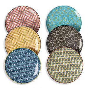 Batitie Assiettes Plates Porcelaine Assiette Plate - Lot de 6 Service Table en Ceramique 25 cm Set Couleur Vintage Design Grand Plat &agrave; D&icirc;ner Cuisine pour Lave Vaisselle et Micro Onde (Batitie, neuf)