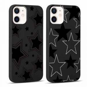 Yoedge 2 Pi&egrave;ces Coque pour iPhone 12 / iPhone 12 Pro 6,1", Ultra Fine Souple Noir Silicone TPU avec Motif &Eacute;toile &Eacute;tui pour Filles Femmes, Antichoc Anti-Rayures Bumper Protection Housse pour iPhone 12 (VIP FLAG CENTER, neuf)