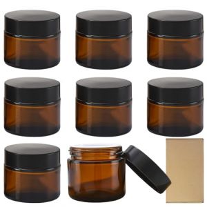 SPORWAY Bocaux en verre ambr&eacute; 50 ml, r&eacute;cipient cosm&eacute;tique vide pour pommade, 8 pots rechargeables avec couvercle et doublure pour cr&egrave;mes (ANDREAS-MICHAIL, neuf)