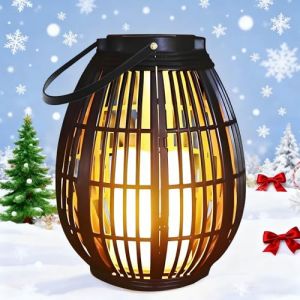Joycome Lanterne solaire avec effet de flamme pour l'extérieur – Lampe de jardin en rotin, étanche IP44, lampe de table pour terrasse, balcon, tonnelle (Joycome, neuf)