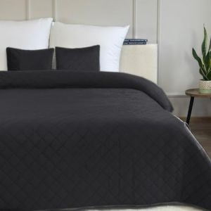 Euromat Couvre-Lit Quilt Matelass&eacute; avec 2 taies d'oreiller 40x40 cm- (Noir- Velours Amarante, 220x240 cm) (euromat, neuf)