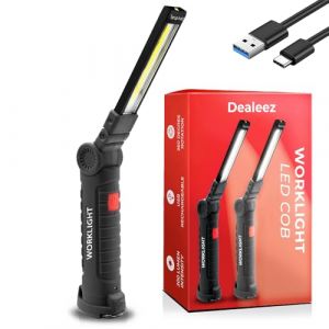 Dealeez Lampe de Travail LED Rechargeable - Lampe Torche & Baladeuse Aimantée 5 Modes d'Éclairage Lumière Blanche & Rouge pour Atelier, Mécanicien, Chantier (BFECOM, neuf)