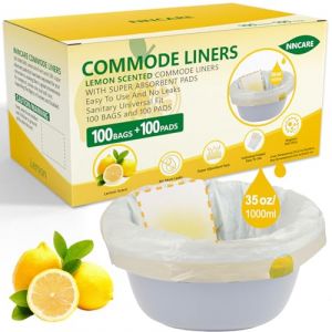 ININCARE Doublures de chaise percée avec coussinets absorbants pour chaise percée de chevet, 100 doublures de chaise percée parfumées au citron et 100 coussins de chaise percée, sacs de toilette de (ININCARE, neuf)