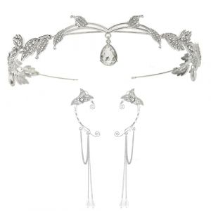 UOSIA Oreilles De Fée Strass Avec Couronne D'elfe Bijoux D'oreille D'elfe En Argent 3 Pièces Pendentif En Cristal Couronne De Mariage D'elfe Pour Accessoires De Costume De Fête (Yunchuangshangmao, neuf)