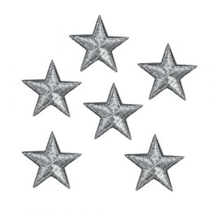 Patch Ecusson Thermocollant 6 x Etoile Coloris argent argent&eacute; 3 x 3 cm (Filou Face, neuf)