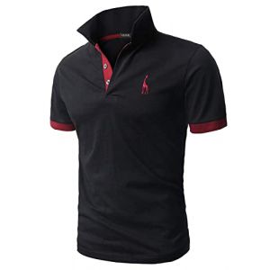 KUNJLELP Polo à Manches Courtes pour Hommes Broderie de la Girafe T-Shirt d'été Uniformes,A-Noir,M (Chuanghui-EU, neuf)