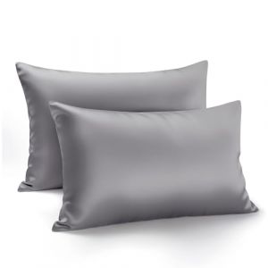 Zenssia Housse de Coussin en Satin de Luxe 50x70 Lot de 2 Doux comme Une Housse de Coussin en Soie 50x70 Soin des Cheveux et de la Peau avec Fermeture &Eacute;clair, Gris Fonc&eacute; (ZS-EU, neuf)
