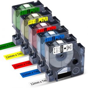 Upwinning 45013 45016 45017 45018 45019 Ruban 12mm x 7m Compatible avec Dymo Ruban D1 12mm x 7m Blanc/Bleu/Rouge/Jaune/Vert, Recharge D1 Compatible avec Labelmanager 160 210D 260P 280 360D 420 640CB (toprinting, neuf)