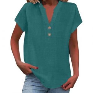 Promo du Jour Vente Flash Tee Shirt Femme Col Chemise Chemisier Elegant Vetement pour Noel Bleu Clair T-Shirt Dos Nu Fluo Manche Courte Coton Voile T Allaitement De Travail Blouse Personnalis&eacute; (Uwdiohq, neuf)