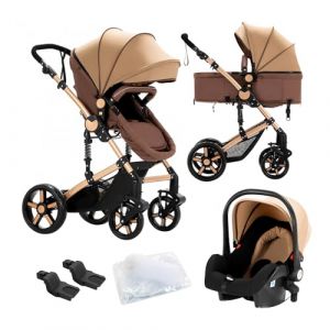 Nine point nine Poussette 3 en 1, Poussette Bebe avec Double Modes de Poussée Réversibles, Poussette Canne avec Grande Nacelle Confortable, Pousette avec Cadre Aluminium Haute Paysage (588 Khaki) (Kaiwen baby products, neuf)