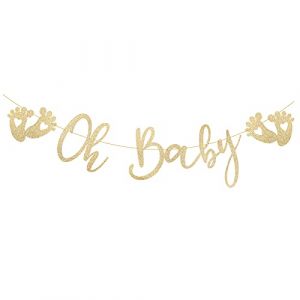 Baby Shower Bannière Banderole Oh Baptême Pailleté Papier Bunting Banner Paillettes Bienvenue Guirlande DIY Décoration Suspendue Drapeau Feston Fête pour Anniversaires Naissance Fille Garçon Or (SaEnkeji, neuf)