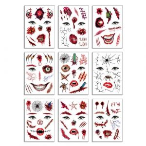 Autocollants de costume, autocollant temporaire pour le visage, Décalcomanie faciale amusante, Autocollants de visage amusants d'Halloween 2024, autocollants de visage d'horreur de cicatrice de mascar (flod-queen, neuf)
