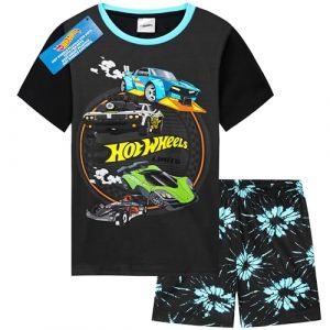 Hot Wheels Ensemble Pyjama Enfant Garcon 2 Pièces Pyjama Court Été Tee Shirt et Short Enfant Respirant Idée Cadeau Garçon (4-5 Ans, Noir) (Get Trend., neuf)