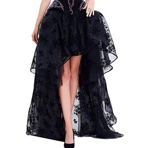 Zooma Jupe Noire pour Femme Punk asym&eacute;trique Robe Steampunk Cocktail Mousseline Dentelle Party Jupe Cosplay, 9523-noir, S (CHAOHU DATU, neuf)