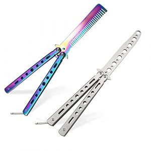 Dfuqanb Lot de 2 couteaux d'entra&icirc;nement papillon arc-en-ciel - Couteau d'entra&icirc;nement Balisong - Couteau d'entra&icirc;nement pour les d&eacute;butants (Dfydghb, neuf)
