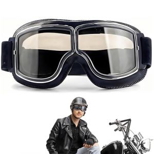 Lunette Moto Cross, Lunettes De Moto En Cuir PU, Motos Vintage Lunette Casque, Anti-UV, Anti-Poussière, Anti-Sable, Coupe-Vent, Pour Motocross Vtt Ski Cyclisme (Maple Plentiful, neuf)