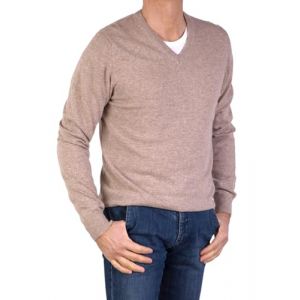 Marenza Col en V pour Homme à Manches Longues en Cachemire en Soie fabriquée en Italie, Beige, XXL (Bo.MA., neuf)