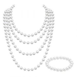 1 collier de perles, 1 bracelet de perles, ensemble de bijoux en perles, bijoux de chameau, parure de bijoux pour femme, longue chaîne de perles (180 cm) (FANGMA LTD, neuf)