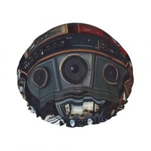 Bonnet de douche réutilisable pour homme et femme - Grand bonnet de douche imperméable et lavable - Style vintage - Motif mur de radio - Bande élastique double couche pour cheveux longs, tresses (zuobaihuo, neuf)