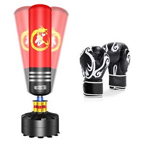 Dripex Sac de Frappe sur Pied Adulte avec Gants 175 cm Sac de Boxe Autoportant MMA Punching Ball pour Karaté Fitness Taekwondo - Rouge (BongBang Town, neuf)