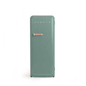 CREATE / RETRO FRIDGE 150 ROSE GOLD/R&eacute;frig&eacute;rateur vert sauger avec poign&eacute;e or rose et cong&eacute;lateur 281L / 102W, faible consommation, 150 cm, 3 &eacute;tag&egrave;res, r&eacute;gulateur de temp&eacute;rature, 60x60x150 cm (CREATE, neuf)