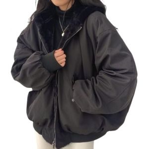 Veste d'hiver femme Manteau parka r&eacute;versible avec capuche en fourrure doublure polaire chaude manteau d'hiver r&eacute;versible veste d'ext&eacute;rieur, a noir, S (来意百货, neuf)