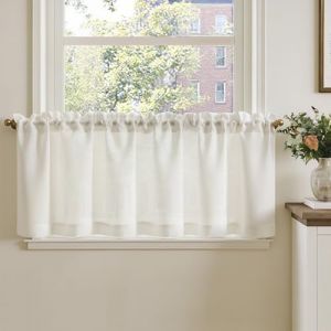 TOPICK Rideau Cuisine Petit Rideaux Court Brise Bise, Blanc 140L x 40H(cm) 1 Panneau &agrave; Passe Tringle, pour Fen&ecirc;tre Placard Meuble Bas Chambre Cache sous Evier，en Effet L&eacute;gers Style Moderne (Audrey Home Fashion, neuf)