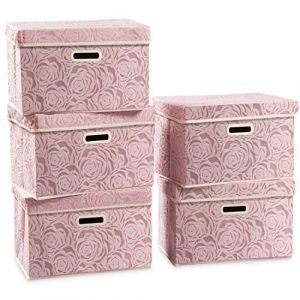 Prandom Moyen bo&icirc;tes de rangement pliables avec couvercles [paquet de 5] bacs de rangement d&eacute;coratifs en tissu organisateur de cubes, rose 38 x 25 x 25 cm (PRANDOM_EUR, neuf)