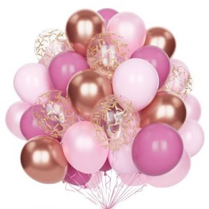 Lot de 60 ballons roses en or rose, 12 pouces, r&eacute;tro rose pastel rose, nacr&eacute;, ballons en or rose, m&eacute;tallis&eacute;, avec ballons confettis pour anniversaire, mariage, baby shower d&eacute;co (Nichola Pollock Store, neuf)