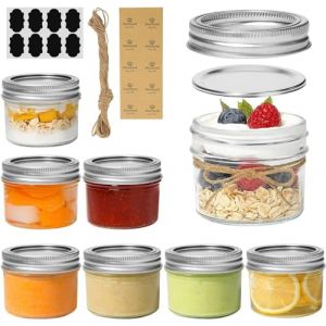 LATERN 8 Pièces Mini Bocaux Mason, 120ml Pot Mason à Bouche Régulière Petit Pot de Conserve en Verre avec Couvercle, Bande D'Étanchéité, Étiquettes et Corde - pour Pimenter Confiture Gelée Dessert (QINGJIN-EU, neuf)