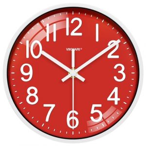 VIKMARI Horloge Murale Moderne &agrave; Quartz - 20 cm - Silencieuse - pour Salon Cuisine Chambre &agrave; Coucher Bureau &agrave; Domicile - Rouge (YOUTONG FR, neuf)