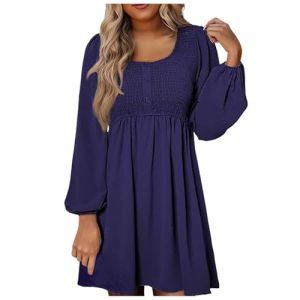 WVONIF Robe Rockabilly Femme Noel Femme Robe Tshirt Manches Longues &Eacute;l&eacute;gante Dress Petite Robe Taille Haut Sexy Robe &agrave; Carreaux D&eacute;contract&eacute;e Robe Ancienne Corset Jupe Plissee mi Longue (BAULMD（90% Big Promotion Without Discount Code ）, neuf)