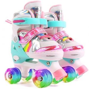 Ceestyle Patins à roulettes Réglables, Roller Quad Respirant et Confortable avec Roues Allumées pour Débutants Filles Enfants - Rose S (Tongyu EU, neuf)
