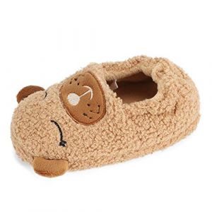 MASOCIO Chausson Enfant Garcon Pantoufle Gar&ccedil;on Hiver Peluche Chaussure Antiderapant Animaux Ours Taille 27 28 (Ortego, neuf)