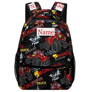 Mraxovid Sac à dos personnalisé avec nom personnalisé pour enfants, sac d'école, sac à dos avec sangle de poitrine, Sac à dos Monster Truck - 1 (Mraxovid Direct Store, neuf)
