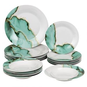 Baroni Home Service d’Assiettes 18 Pièces pour 6 Personnes en Porcelaine de Qualité, Plates Colorés Style Moderne, Servi de Table Assiette Creuse Plate et à Dessert, Ligne Marbré (Baroni Home, neuf)