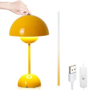 Yuragim Lampe Champignon, Lampe de Table Sans Fil, Dimmable Lampe de Nuit LED Rechargeable, Pot de Fleurs Lampe de Chevet Chambre Lampe Champignon Orange Tactile avec 3 Modes de Luminosité (Jaune) (YUNBOZHANGYU, neuf)