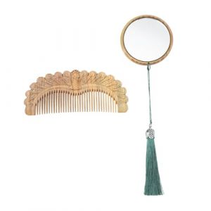 Healeved 1 Jeu ensemble de peigne miroir rond portable maquiage femme miroire maquilleuse kit de voyage peigne miroir de maquillage rétro peigne sculpté miroir vintage Bois de santal Brown (Sonieg, neuf)