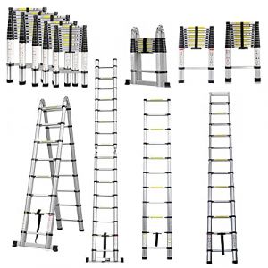 échelle Télescopique en Stainless Steel, échelle télescopique Extensible, Escabeau Telescopique échelle Pliable Loft Ladder,Certifié EN131, Résistance à 150kg, 3,2M (LuckyPockett, neuf)