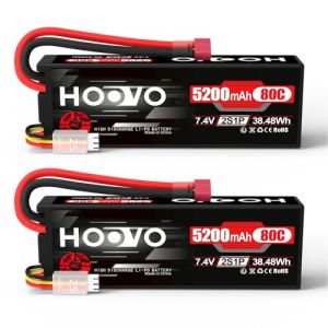 Lot de 2 batteries LiPo 2S - 7,4 V - 5200 mAh - 80 C - Boîtier rigide avec fiche en T - Pour voiture, camion, hélicoptère, avion, roche, avion, avion, avion, avion, hélicoptère, voiture, camion (Hoovo Store, neuf)